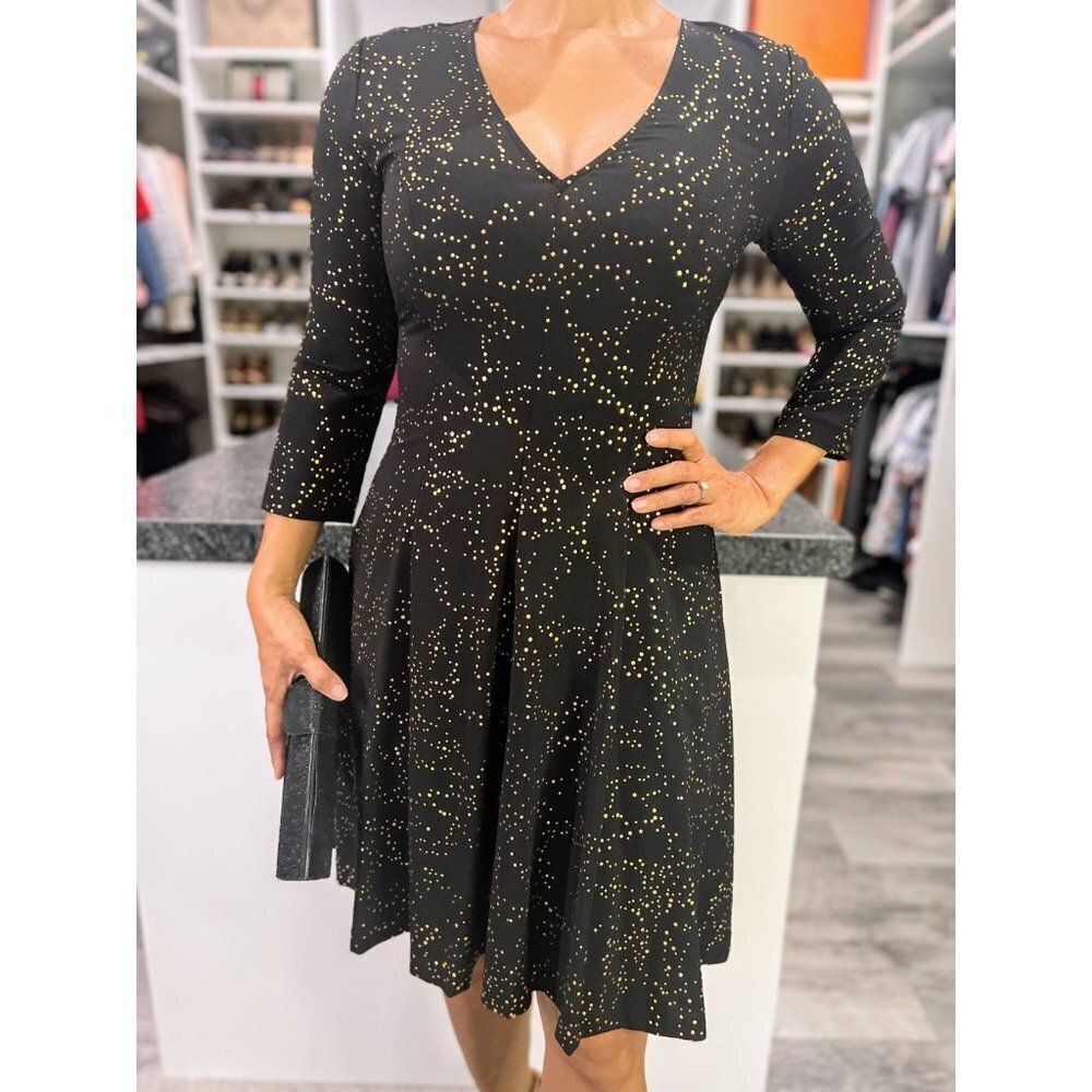 Hutch Anthropologie Black Gold Dotted A-Line Dress $325 - Picture 4 of 11